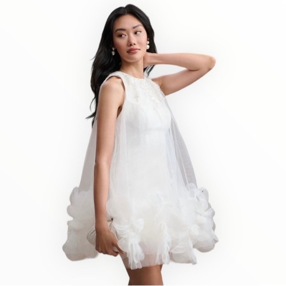 Mac Duggal x Anthropologie Della Appliqué Petal Halter Dress Size 12 New - Picture 1 of 17